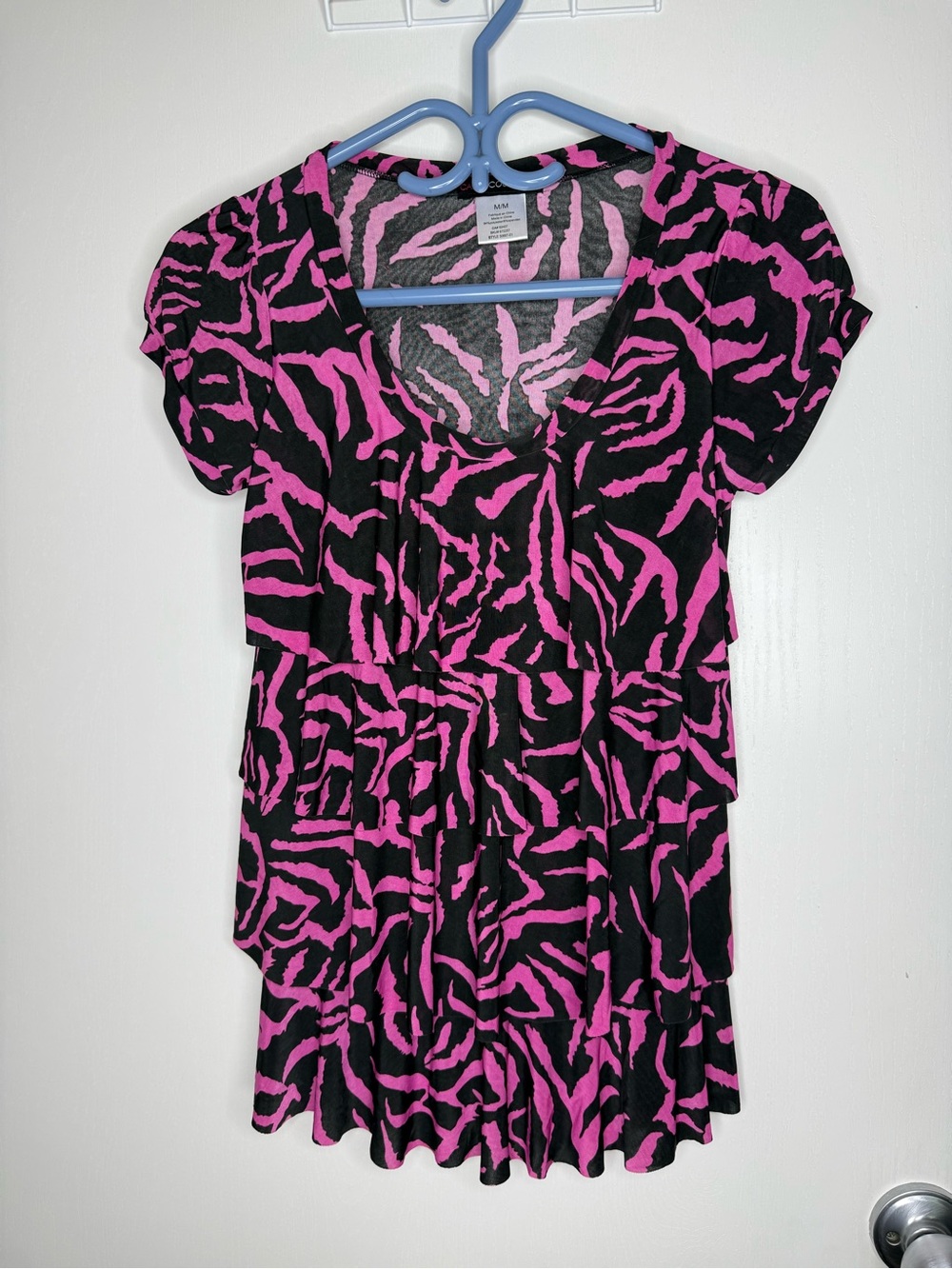 Candy Couture Black & Hot Pink Zebra Print V-Neck Tunic Women's Medium Y2K